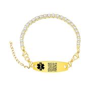 Uloveido éditable QR code médical alerte bracelet de tennis pour les femmes, argent et or options de couleur, bijoux d'identification de santé personnalisé scannable,
