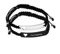 Uloveido Ensemble assorti pour lui et elle - Bracelets en titane et acier inoxydable avec plaque ID - Bracelets tressés en corde faits à la main pour elle et lui, Cristal, Oxyde de zirconium