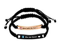 Uloveido Ensemble de 2 bracelets assortis en titane et acier inoxydable pour couple, avec plaque d'identification, en corde tressée faite à la main pour Lui et Elle, 5.6 mm, Cristal, Oxyde de