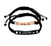 Uloveido Ensemble de 2 bracelets assortis en titane et acier inoxydable pour couple, avec plaque d'identification, en corde tressée faite à la main pour Lui et Elle, 5.6 mm, Cristal, Oxyde de