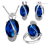 Uloveido Ensemble de Collier avec Pendentif, Boucles d'Oreille et Bague en Topaze Mystique et Cristal Ovale en Zircone Cubique Arc-en-Ciel pour Femmes T472, N1/2(54.4mm), Zircone cubique, Zircone