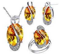 Uloveido Ensemble de Collier avec Pendentif, Boucles d'Oreille et Bague en Topaze Mystique et Cristal Ovale en Zircone Cubique Arc-en-Ciel pour Femmes T472, R1/2 (59.5mm), Pierre Laiton Or Métal