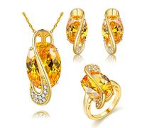 Uloveido Ensemble de Collier avec Pendentif, Boucles d'Oreilles et Bague en Topaze Mystique et Cristal Ovale en Zircone Cubique Arc-en-Ciel pour Femmes T472, R1/2 (59.5mm), Pierre Laiton Or Métal