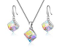 Uloveido Femme Argent sterling 925 Argent sterling Carré Couleur changeante Incolore multicolore Cristal