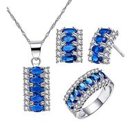 Uloveido Femme Filles Maman Laiton Demi Lune Bleu Blanc Oxyde de zirconium bleu