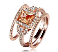Uloveido Femme NA Laiton plaqué or rose Forme rond brillant emerald-shape Blanc Orange Zircone cubique