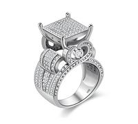 Uloveido Femmes Big Square Architecture Bague Love Heart Déclaration Bague Plaqué Platine (Taille 64.6) RA0221