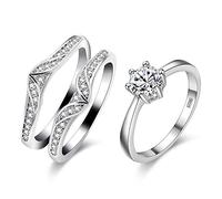 Uloveido Femmes Ensemble de rehausseur de Bague de mariée Couleur Argent Zircon cubique Anniversaire promesse Bijoux Anneaux Ensemble pour Filles Femmes (Taille 57) Y475-J002