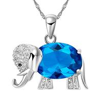 Uloveido Femmes Taille Ovale Grand Bleu Zircon Cubique Éléphant Chanceux Pendentif Colliers Charme Bijoux Animaux pour Femmes et Filles (Bleu) N1154