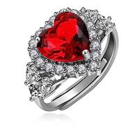 Uloveido grand coeur cubique zircone Bague réglable platine plaqué cristal coeur partie Déclaration d'amour bague pour femmes (rouge)