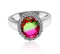 Uloveido Grande bague ovale et carrée en tourmaline avec pierre de naissance du mois d'octobre - Bague solitaire plaquée platine AAA CZ - Bague de fiançailles pour femme - Taille L O Q S Y439, L1/2