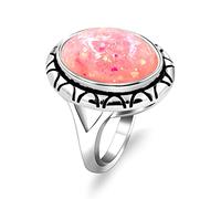 Uloveido Grande Forme Ovale simulé Bleu Opale de feu Bague Solitaire plaqué Or Blanc Mariage fiançailles promesse Anneaux de Naissance Bijoux RA0309