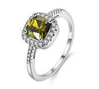 Uloveido Green Cubic Zirconia Solitaire Graduation Ring, Square Crystal Halo Ring for Girlfriend, Promise Rings for Her (Green, Size 59.5) Y3100