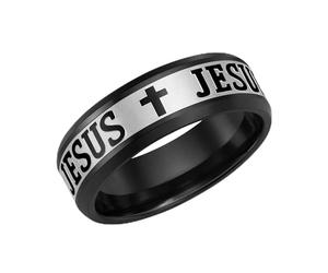 Uloveido Inspirant Alliance 8mm Confort Croix Sainte Chrétien Gravé Acier Inoxydable Foi Symbolique YA6266 (Noir, Taille 64.6)