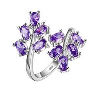 Uloveido J681 Bague de fiançailles réglable en plaqué or blanc avec oxyde de zirconium ovale Motif branche d'arbre et feuille de laurier Rouge/rose/violet, Cristal, Zircone cubique