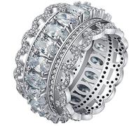 Uloveido Marquise Cut Cubic Zirconia Lace Ring CZ Micro Pave CZ Wave Wide Band Wedding Engagement Jewelry Mother's Birthday Gifts for Mom Mom Girlfriend (Size 54.4) NR309