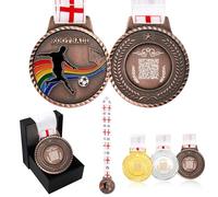 Uloveido Médaille de compétition de Football Bronze Personnalisable avec Code QR et Ruban à Motif du Drapeau Anglais - Médaille Sportive en Alliage de 6,8 cm pour Tournois de Football