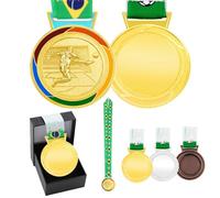 Uloveido Médaille de Football en Or avec Ruban aux Couleurs du Brésil, médaille de récompense 3D représentant Un Joueur de Football, décernée pour Un Tournoi, Une Ligue ou Un Championnat YA6969