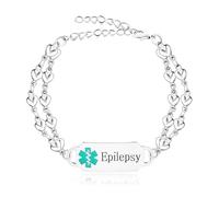 Uloveido Medical Identity bracelet - bracelet d'identification d'alerte médicale en acier inoxydable à double cœur pour grand - mère maternelle féminine ya5198 (épilepsie gravée)