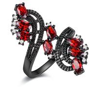 Uloveido Mode Noir Pistolet Plaqué Large Fleur Bague pour Femmes, Rouge Cubique Zircone Anneaux De Promesse De Mariage (Taille 51.9) J656