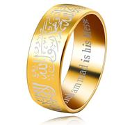 Uloveido Muslim Allah gravé Shahada or plaqué acier inoxydable Cocktail bague islamique arabe Mohammed est son messager bague homme taille t y543