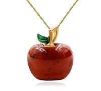 Uloveido Parure de bijoux en pierre naturelle semi-précieuse en forme de pomme pour femme - Boucles d'oreilles et collier en forme de pomme mignonne, cadeaux d'appréciation pour enseignants, Laiton,