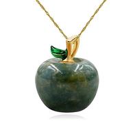 Uloveido Parure de bijoux en pierre naturelle semi-précieuse en forme de pomme pour femme - Boucles d'oreilles et collier en forme de pomme mignonne, cadeaux d'appréciation pour enseignants, Laiton,