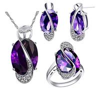 Uloveido Parure de bijoux pour femme avec collier, boucles d'oreilles et bague en cristal ovale Topaze mystique arc-en-ciel T472, J1/2(49.3mm), Métal Cristal Métal, Zircone cubique