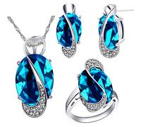 Uloveido Parure de bijoux pour femme avec collier, boucles d'oreilles et bague en cristal ovale Topaze mystique arc-en-ciel T472, N1/2(54.4mm), Cristal Métal, Zircon cubique