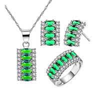 Uloveido Parure de bijoux T502 avec collier, boucles d'oreilles et bague en forme de demi-lune plaqué platine et oxyde de zirconium ovale, Laiton Métal Platine Pierre précieuse, Zircone cubique