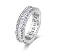 Uloveido PJ4279 Bague de fiançailles plaquée or blanc avec zircone cubique pour femme, P1/2(57mm), Cristal, Zircone cubique