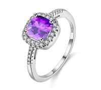 Uloveido plaqué Or Blanc Coussin coupé CZ Cristal Halo Solitaire bagues de fiançailles pour Les Femmes, bagues de Mariage de Charme (Violet, Taille 57) Y3100