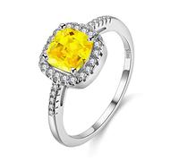Uloveido Platine plaqué Coussin Coupe Zircon cubique bagues de fiançailles de Mariage pour Les Femmes, Cadeau carré pour l'obtention du diplôme (Jaune, Taille 54.4) Y3100