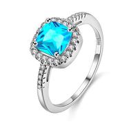 Uloveido Platine plaqué Coussin Coupe Zircon cubique bagues de fiançailles de Mariage pour Les Femmes, Cadeau carré pour l'obtention du diplôme (Bleu, Taille 51.9) Y3100