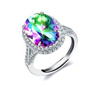 Uloveido platine plaqué grande pierre ovale bague de fiançailles multicolore CZ cristal Split tige Bague réglable y927 (Split tige multi)