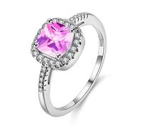 Uloveido Rose Zircon cubique promesse Bague de Mariage pour Elle, Bague carrée, Bague Taille Coussin pour Femme, Platine (Rose, Taille 57) Y3100