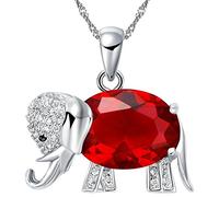 Uloveido Rouge Cristal Africain Vie Sauvage Belle Éléphant Pendentif Chanceux Animal Colliers Bijoux pour Dames (Rouge) N1154