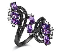 Uloveido Simulated Amethyst Purple Crystal Statement Cocktail Ring in Black Plated Color for Teen Girls (Size 54.4) J656