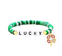 Uloveido St Patrick's Day lucker bracelet, fait à la main en argile polymère vert Lucky letter bracelet pour les femmes d'amis Vintage irlandais celtique bijoux ys5661