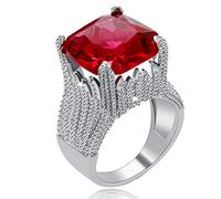 Uloveido Super Big Square Red CZ Solitaire Accent Large Alliance Bague de fiançailles pour femme (Taille L O Q S T) RA0414, L1/2(51.9mm), Cristal, Cristal
