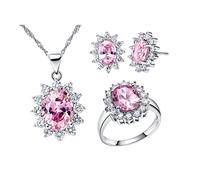 Uloveido T466 Parure de bijoux pour femme avec collier, boucles d'oreilles et bague avec zircons cubiques, Verre Verre Cristal, Zircone cubique