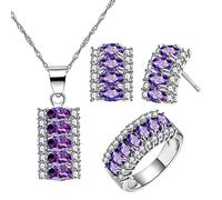 Uloveido T502 Ensemble de bijoux avec collier, boucles d'oreilles et bague en plaqué platine avec 7 pierres en oxyde de zirconium taille ovale - Pour femme - Demi-lune - Parure de fête, N1/2(54.4mm