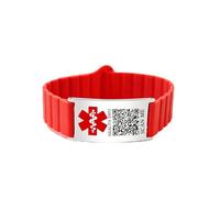 Uloveido Uoveido Bracelet d'alerte médicale confortable avec gravure personnalisée, code QR dynamique pour mises à jour des informations d'urgence, bracelet en silicone avec plaque en acier inoxydable
