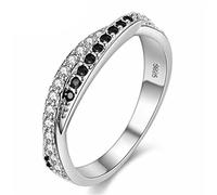 Uloveido Y022 Bague de fiançailles en forme de croix avec zircone cubique Noir/blanc Plaqué or blanc, N1/2 (54.4mm), Cristal, Zircone cubique