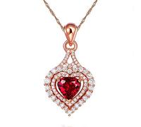 Uloveido Y1071 Collier plaqué or rose avec pendentif cœur en oxyde de zirconium Rouge, Cristal, Zircone cubique
