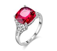 Uloveido Y146 Bague de fiançailles pour femme avec solitaire imitation grenat rouge plaqué platine, N1/2 (54.4mm), Cristal, Zircone cubique