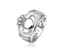 Uloveido Y1729 Bague de Claddagh irlandais plaqué or blanc avec main et cœur pour homme et femme, T1/2 (62.1mm), Acier inoxydable, Aucune pierre précieuse