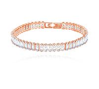 Uloveido Y1788-Y1789 Bracelet tennis bolo classique rectangulaire avec cristaux en oxyde de zirconium Bleu, 17 cm, Laiton, Oxyde de zirconium