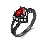 Uloveido Y349 Bague de fiançailles en plaqué noir avec cœur rouge et zircone cubique, L1/2 (51.9mm), Cristal, Zircone cubique