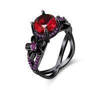 Uloveido Y357 Bague solitaire en forme de fleur plaquée or avec oxyde de zirconium rouge, R1/2 (59.5mm), Cristal, Zircone cubique